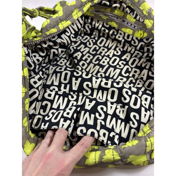 Marc by Marc Jacobs Crossbody Sling Hobo Bag Fluorescent Yellow Grey Heart Print - Picture 11 of 15
